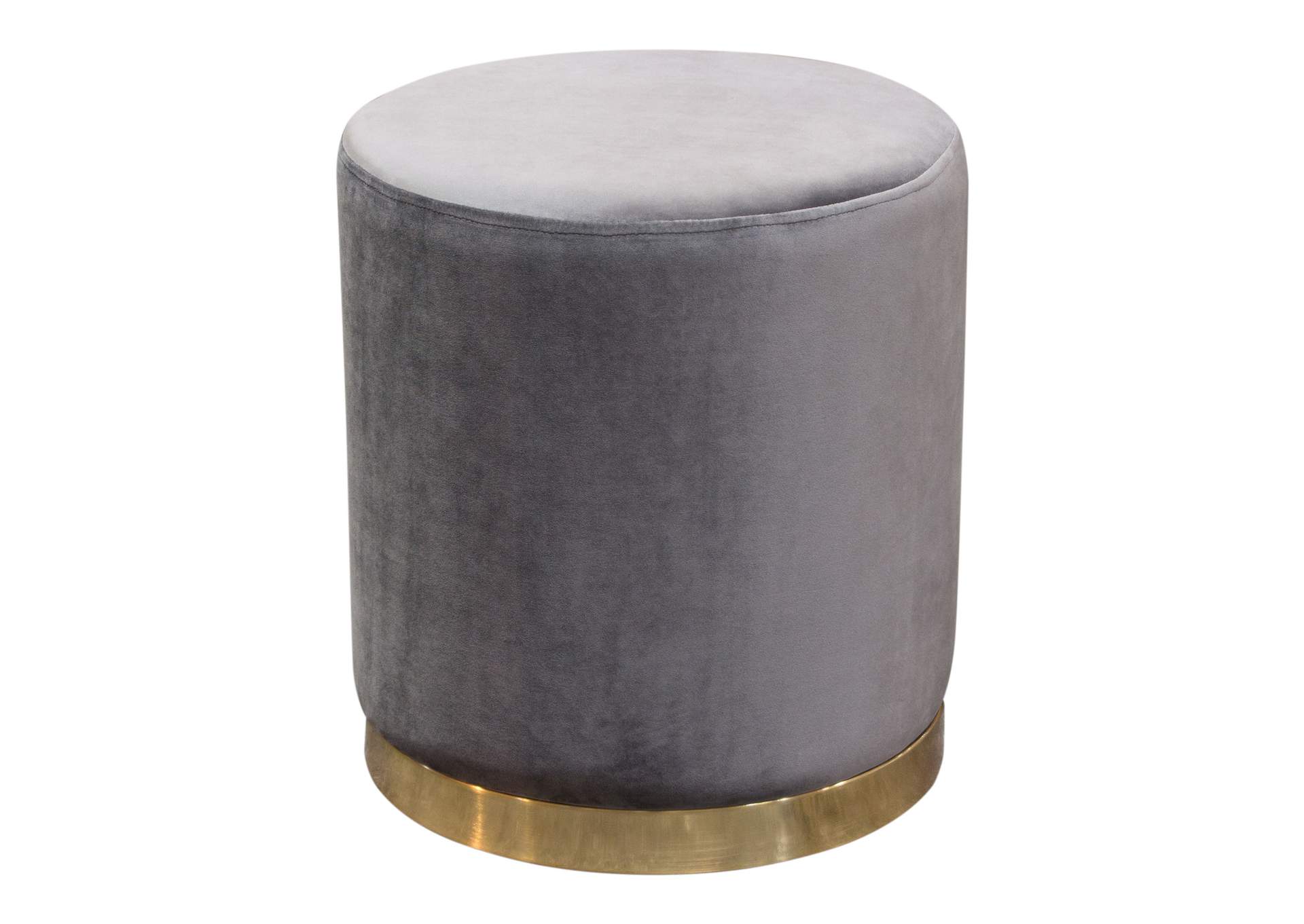 Sorbet Round Accent Ottoman in Grey Velvet w/ Silver Metal Band Accent by Diamond Sofa,Diamond Sofa