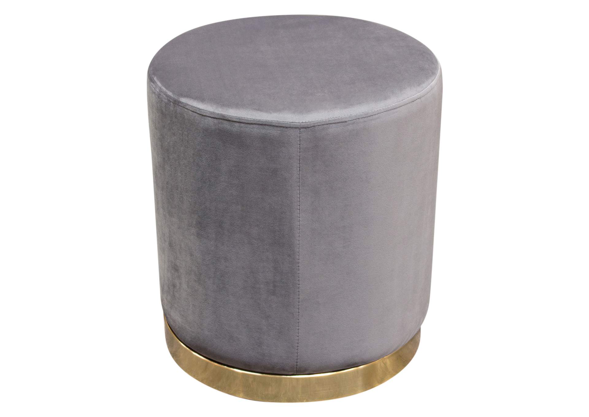 Sorbet Round Accent Ottoman in Grey Velvet w/ Silver Metal Band Accent by Diamond Sofa,Diamond Sofa