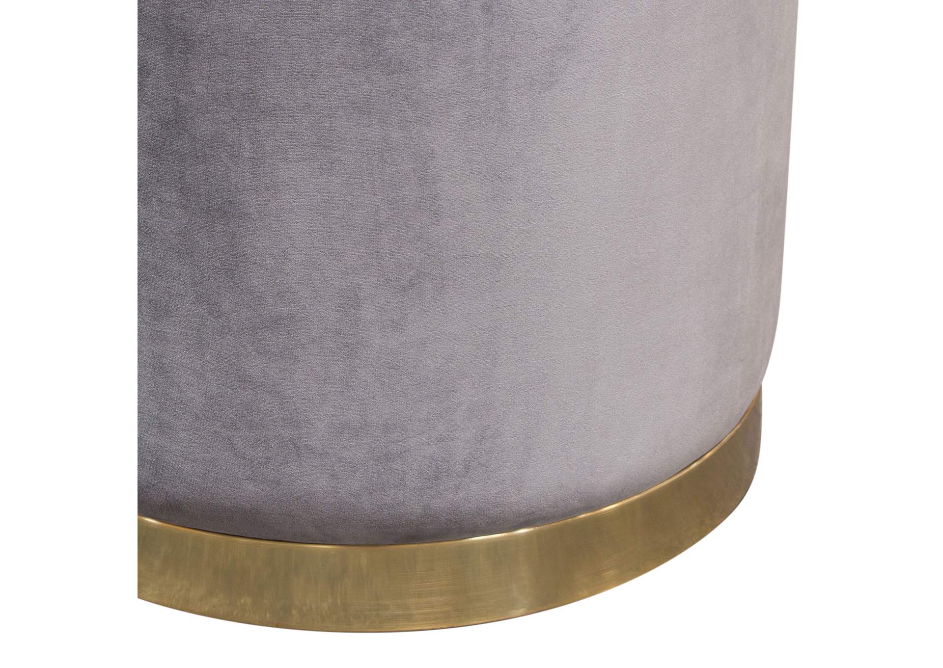 Sorbet Round Accent Ottoman in Grey Velvet w/ Silver Metal Band Accent by Diamond Sofa,Diamond Sofa