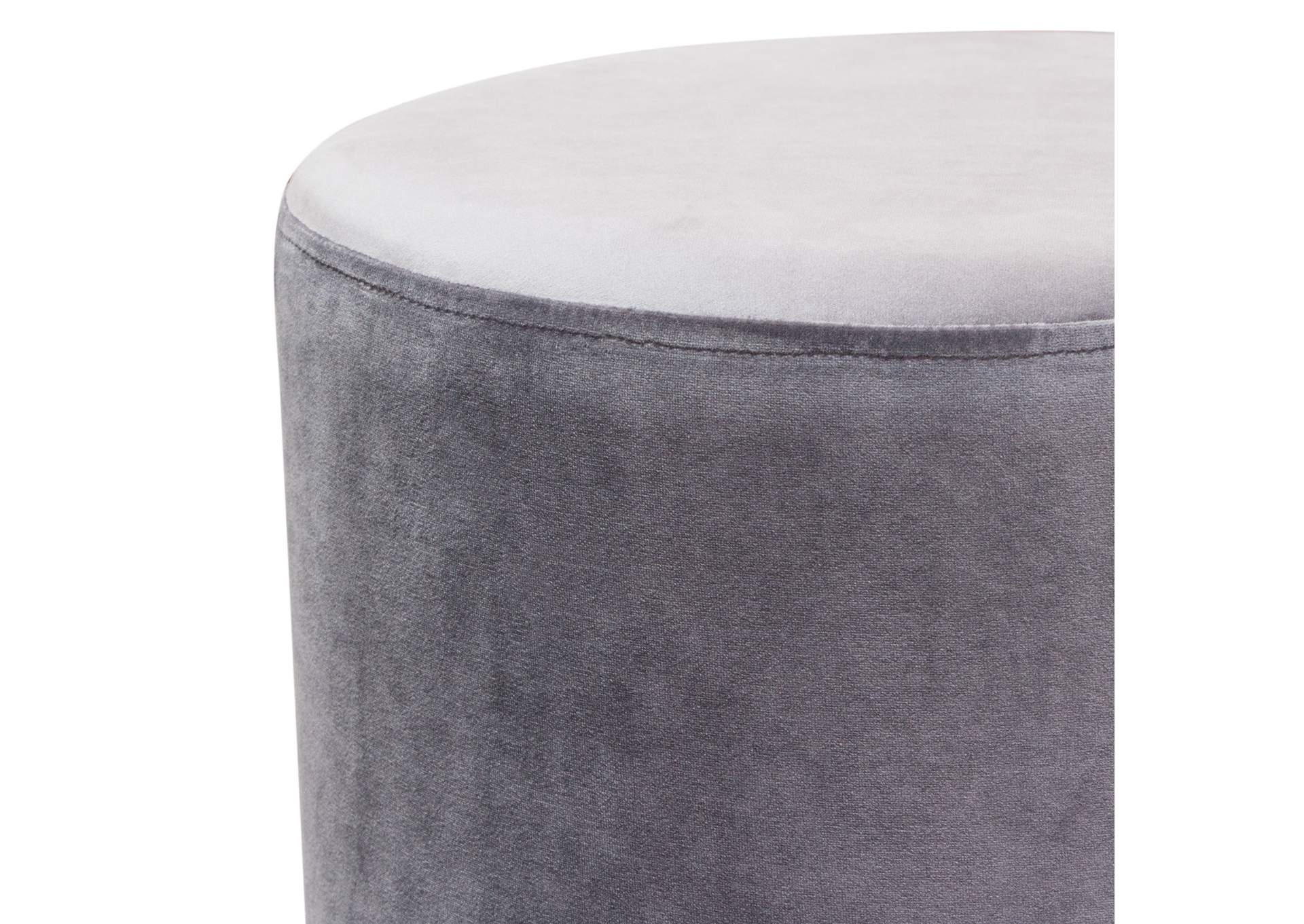 Sorbet Round Accent Ottoman in Grey Velvet w/ Silver Metal Band Accent by Diamond Sofa,Diamond Sofa