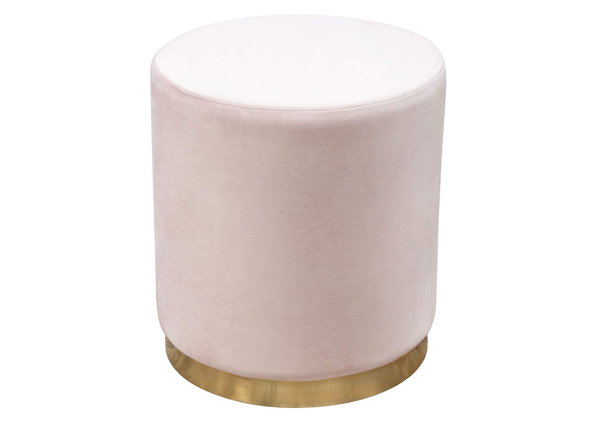 Sorbet Round Accent Ottoman in Blush Pink Velvet w/ Gold Metal Band Accent by Diamond Sofa,Diamond Sofa