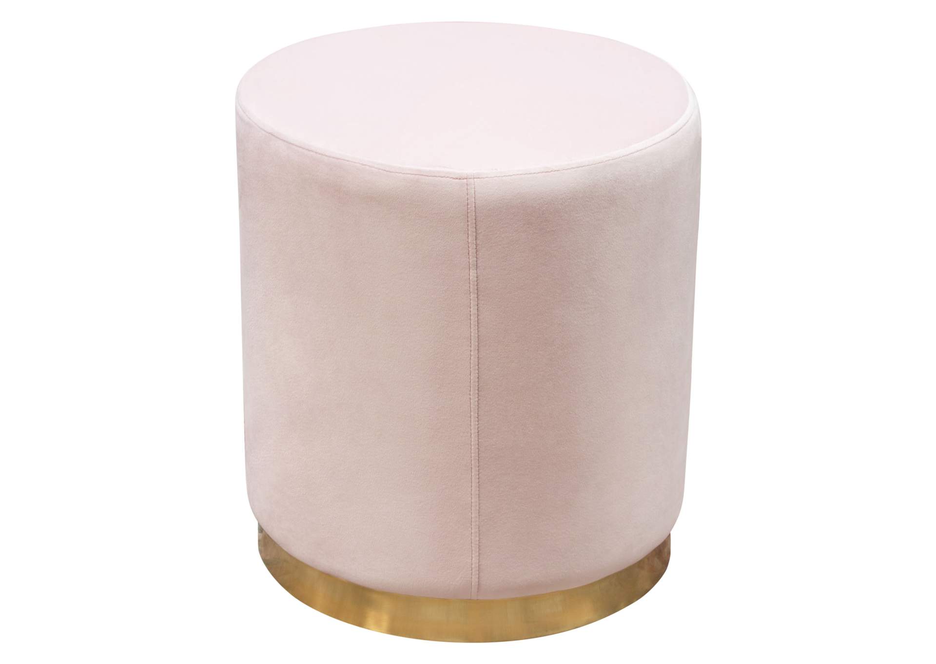 Sorbet Round Accent Ottoman in Blush Pink Velvet w/ Gold Metal Band Accent by Diamond Sofa,Diamond Sofa