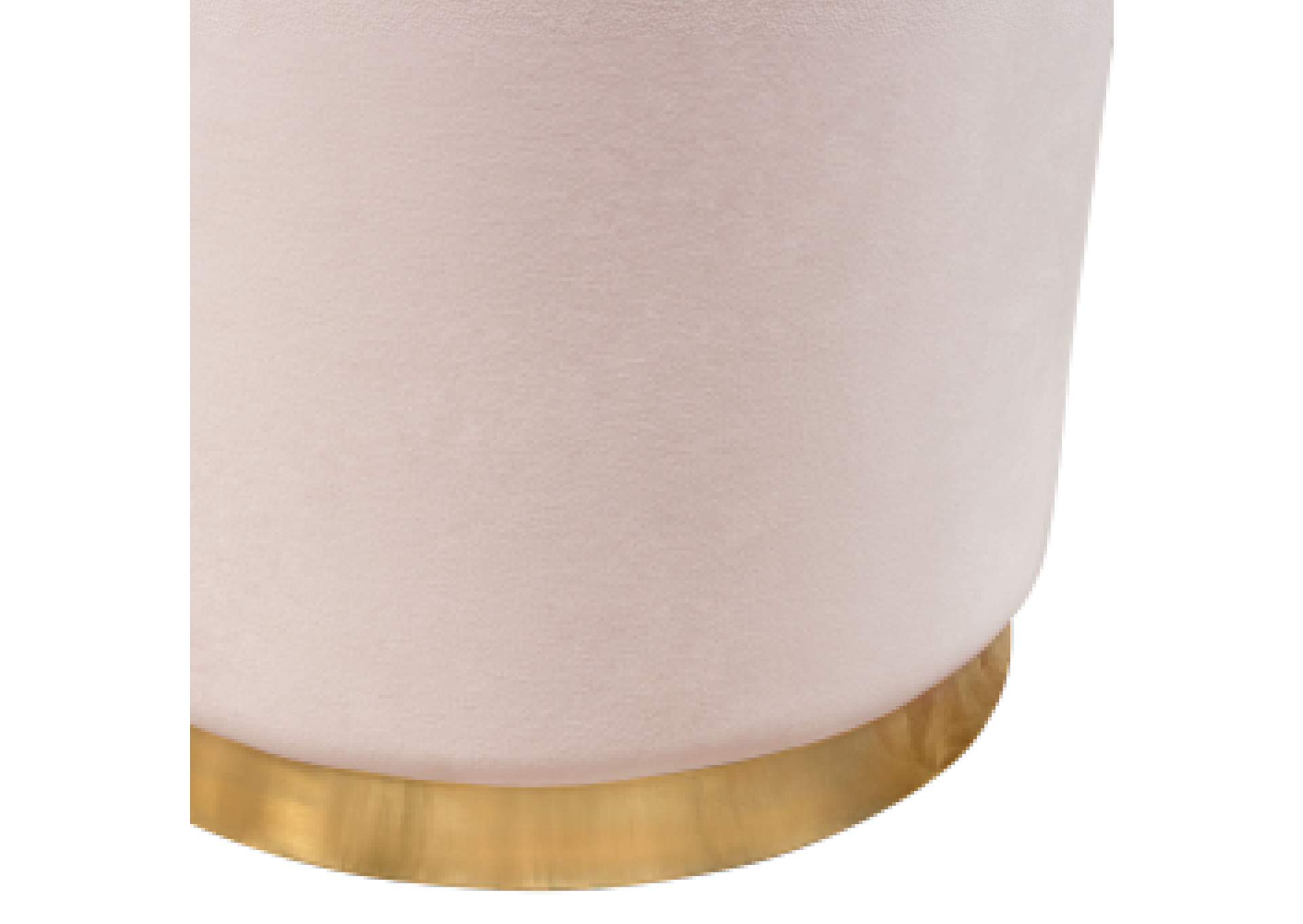 Sorbet Round Accent Ottoman in Blush Pink Velvet w/ Gold Metal Band Accent by Diamond Sofa,Diamond Sofa