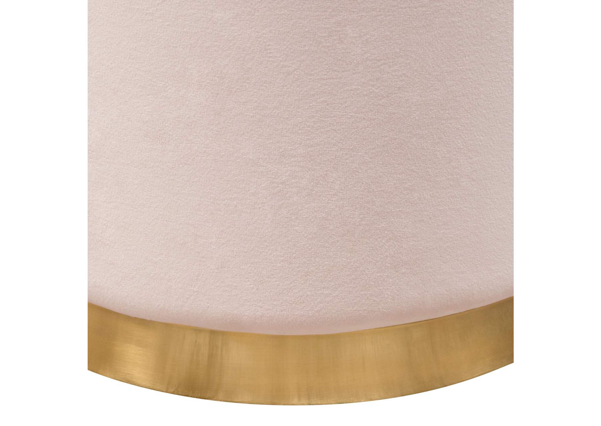 Sorbet Round Accent Ottoman in Blush Pink Velvet w/ Gold Metal Band Accent by Diamond Sofa,Diamond Sofa