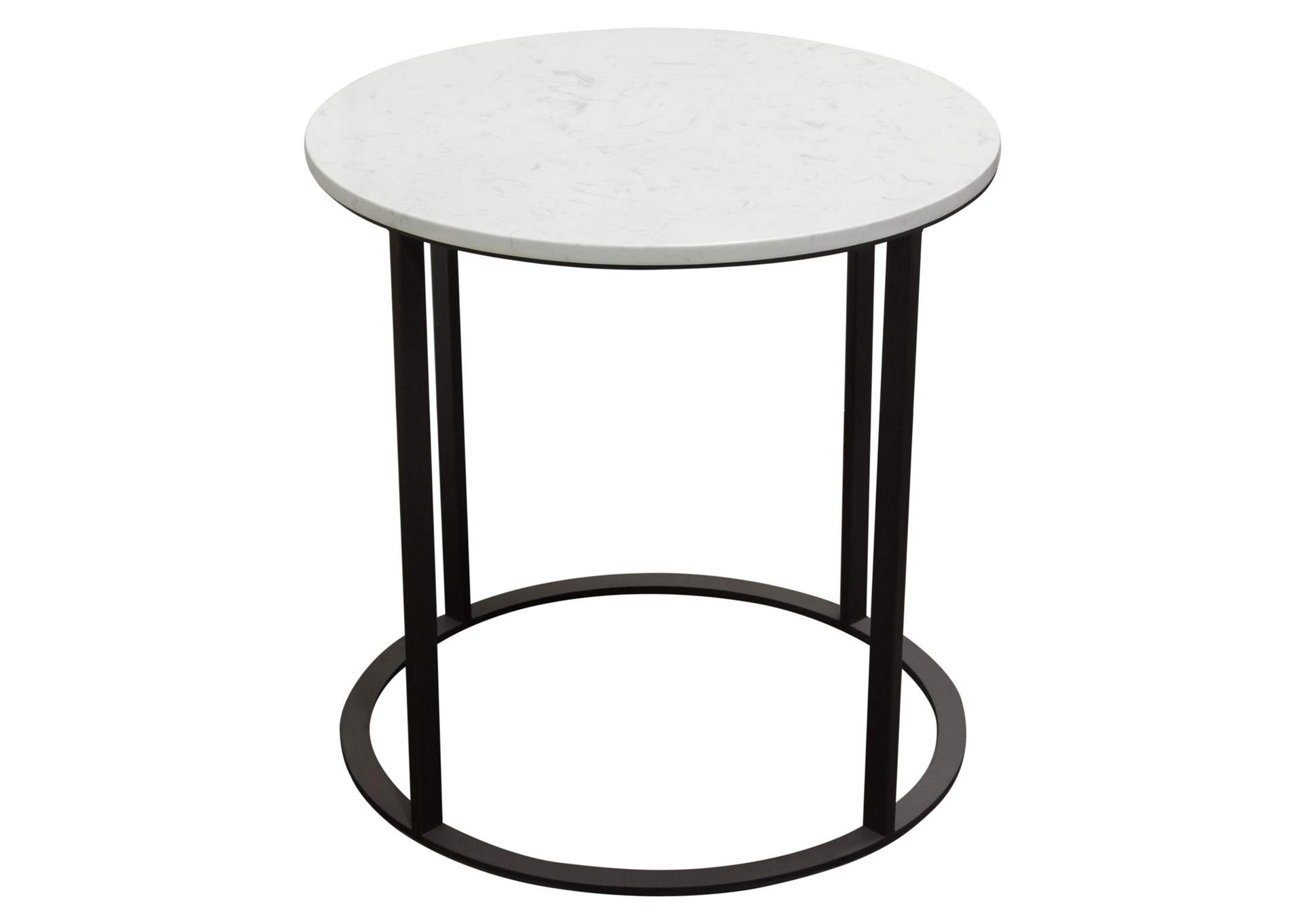 Surface Round End Table w/ Engineered Marble Top & Black Powder Coated Metal Base by Diamond Sofa,Diamond Sofa