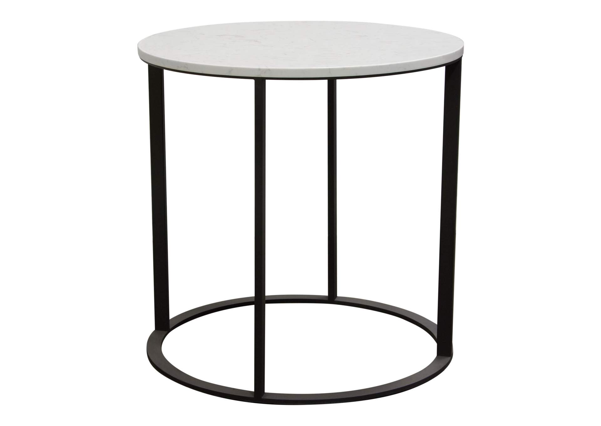 Surface Round End Table w/ Engineered Marble Top & Black Powder Coated Metal Base by Diamond Sofa,Diamond Sofa