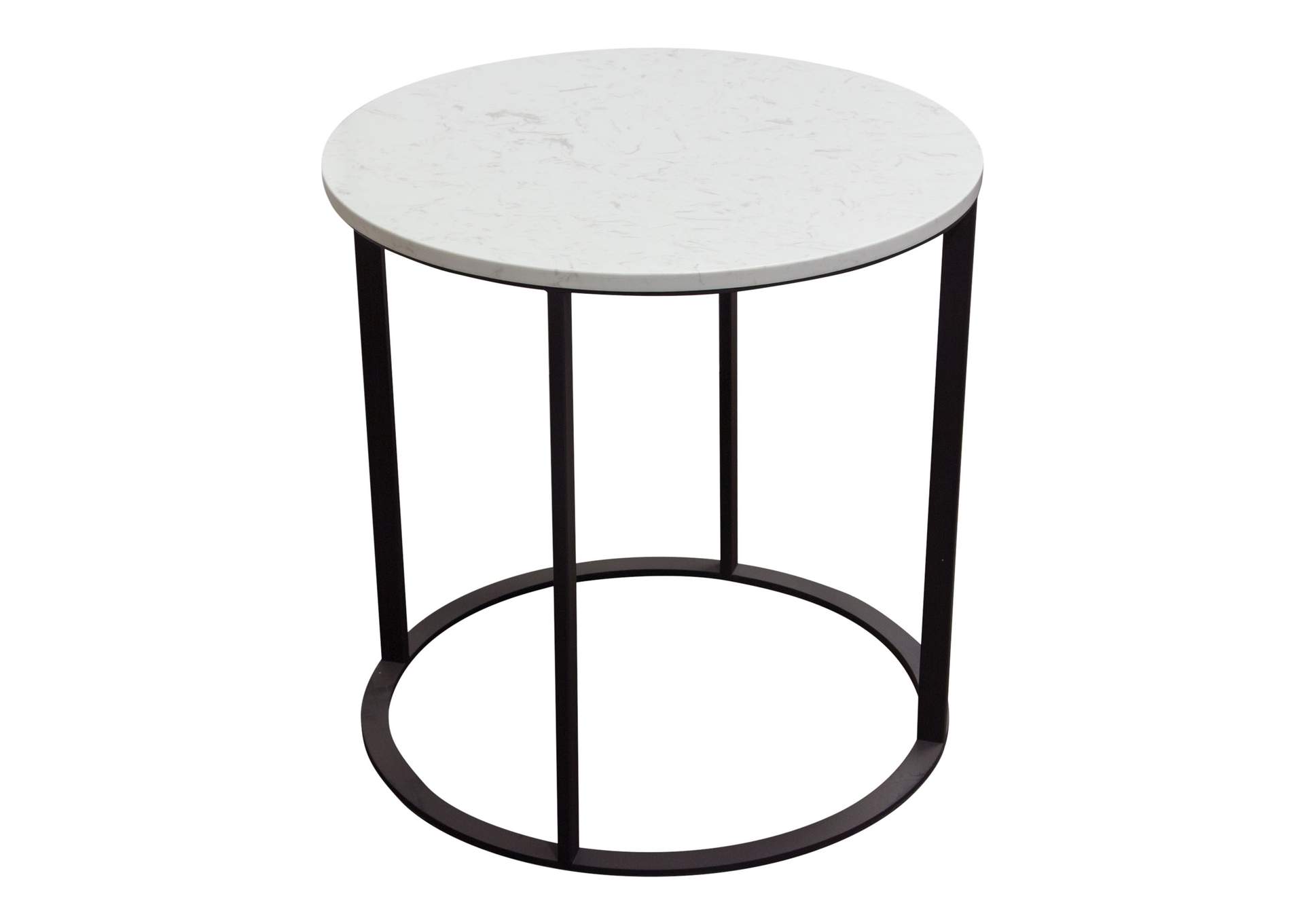 Surface Round End Table w/ Engineered Marble Top & Black Powder Coated Metal Base by Diamond Sofa,Diamond Sofa