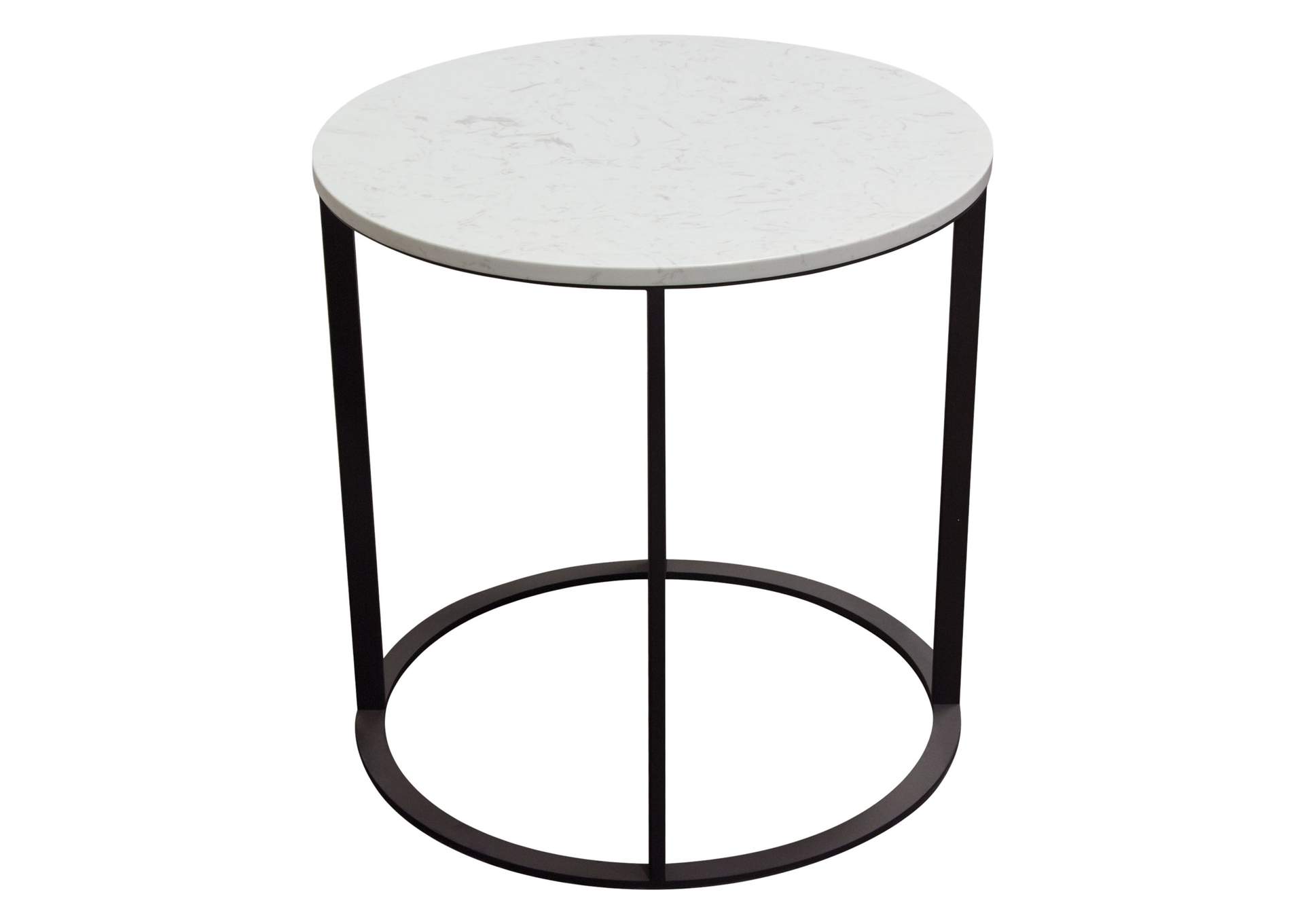 Surface Round End Table w/ Engineered Marble Top & Black Powder Coated Metal Base by Diamond Sofa,Diamond Sofa