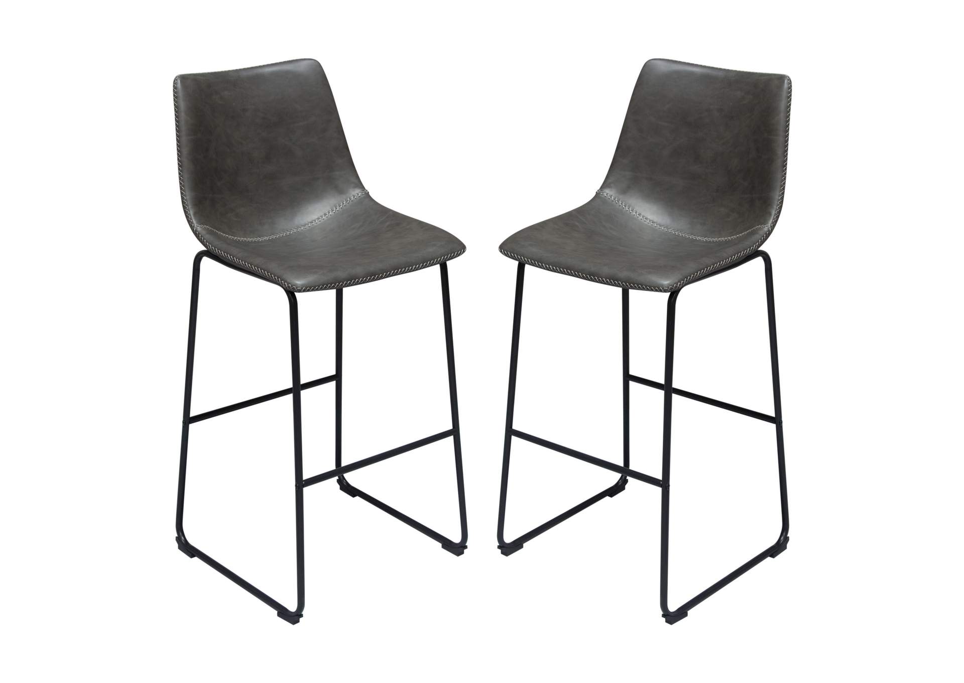 Theo Set of (2) Bar Height Chairs in Weathered Grey Leatherette w/ Black Metal Base by Diamond Sofa,Diamond Sofa