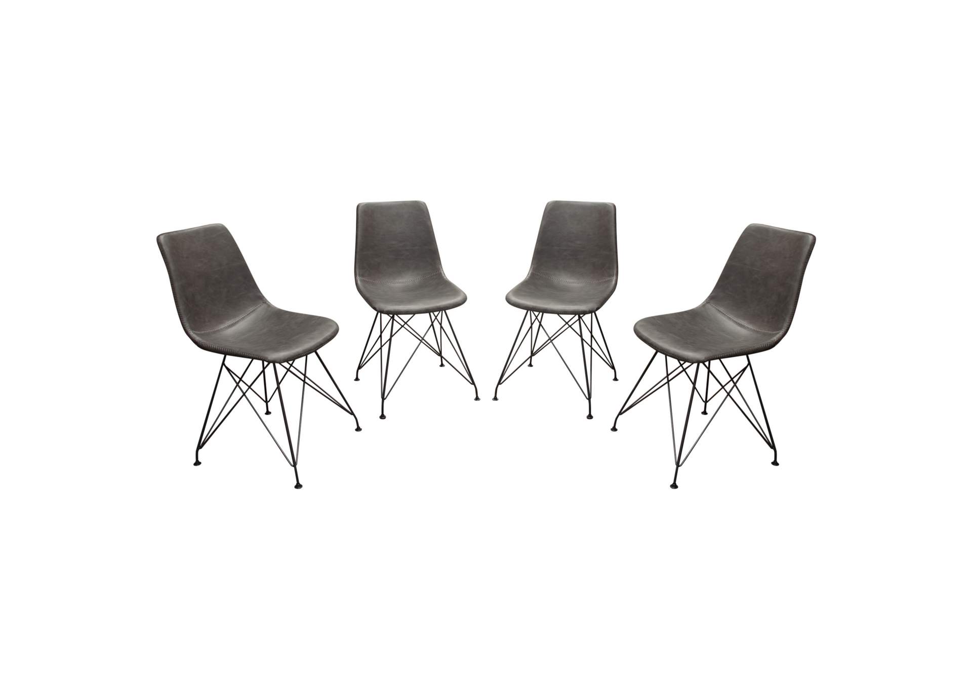 Theo Set of (4) Dining Chairs in Weathered Grey Leatherette w/ Black Metal Base by Diamond Sofa,Diamond Sofa