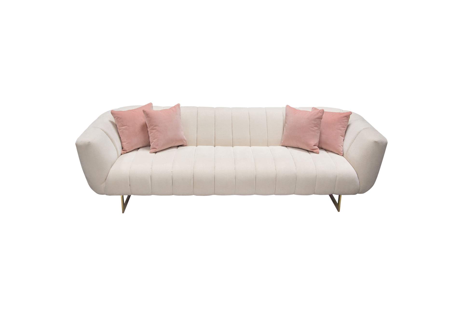 Venus Cream Fabric Sofa w/ Contrasting Pillows & Gold Finished Metal Base by Diamond Sofa,Diamond Sofa