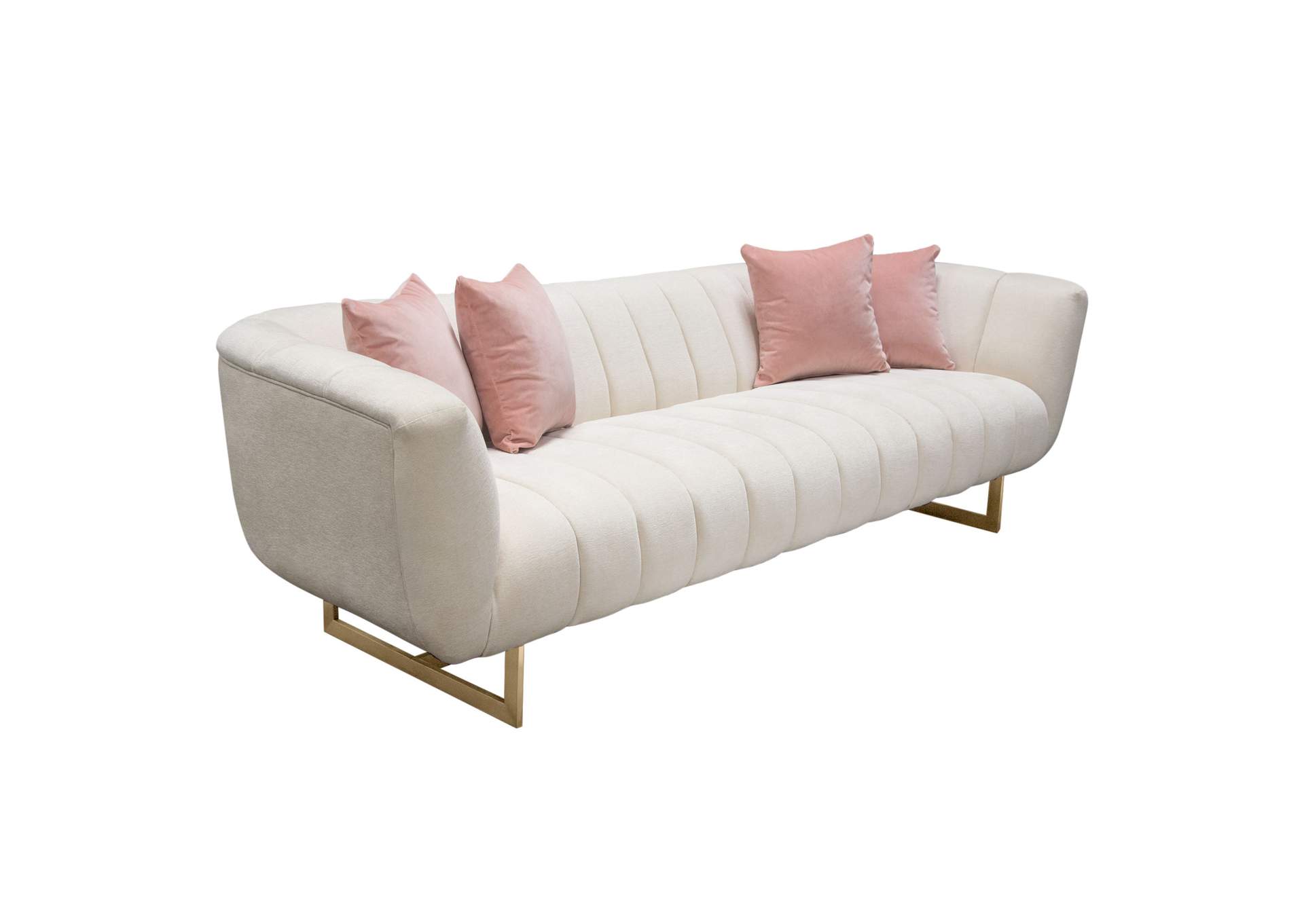 Venus Cream Fabric Sofa w/ Contrasting Pillows & Gold Finished Metal Base by Diamond Sofa,Diamond Sofa