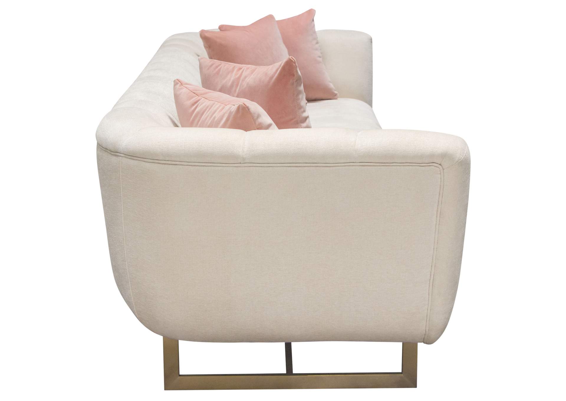 Venus Cream Fabric Sofa w/ Contrasting Pillows & Gold Finished Metal Base by Diamond Sofa,Diamond Sofa