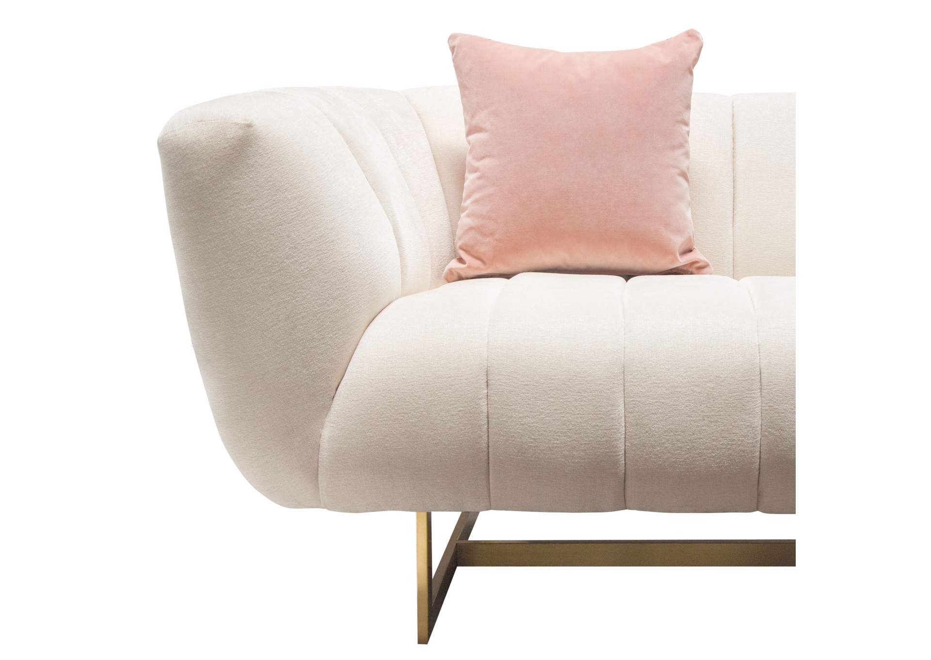 Venus Cream Fabric Sofa w/ Contrasting Pillows & Gold Finished Metal Base by Diamond Sofa,Diamond Sofa