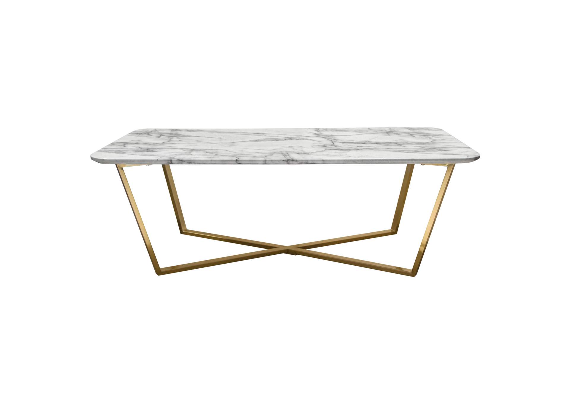 Vida Rectangle Cocktail Table w/ Faux Marble Top and Brushed Gold Metal Frame by Diamond Sofa,Diamond Sofa