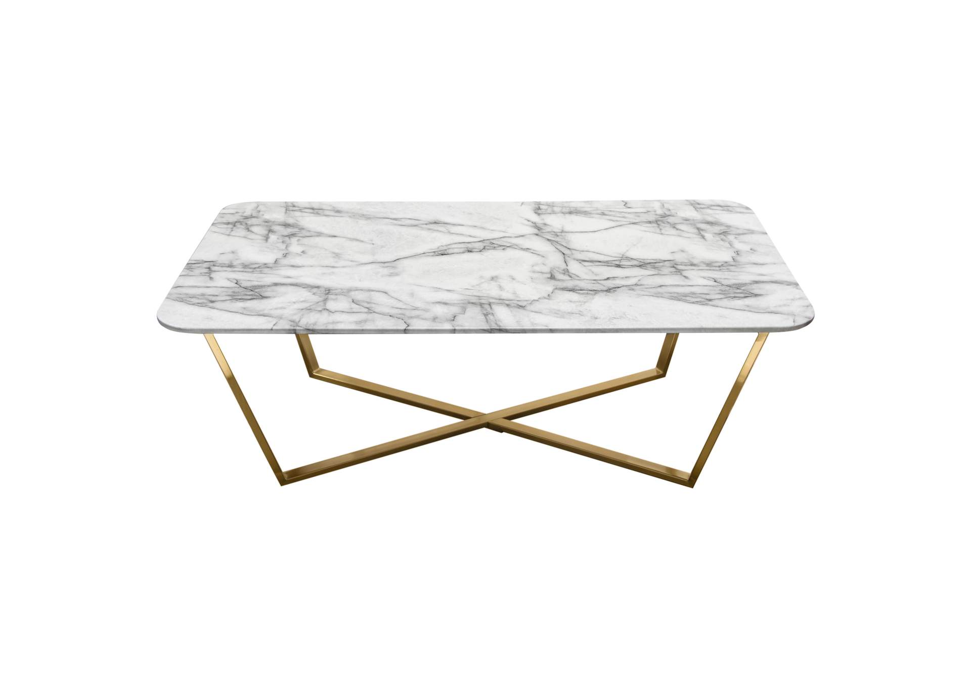 Vida Rectangle Cocktail Table w/ Faux Marble Top and Brushed Gold Metal Frame by Diamond Sofa,Diamond Sofa