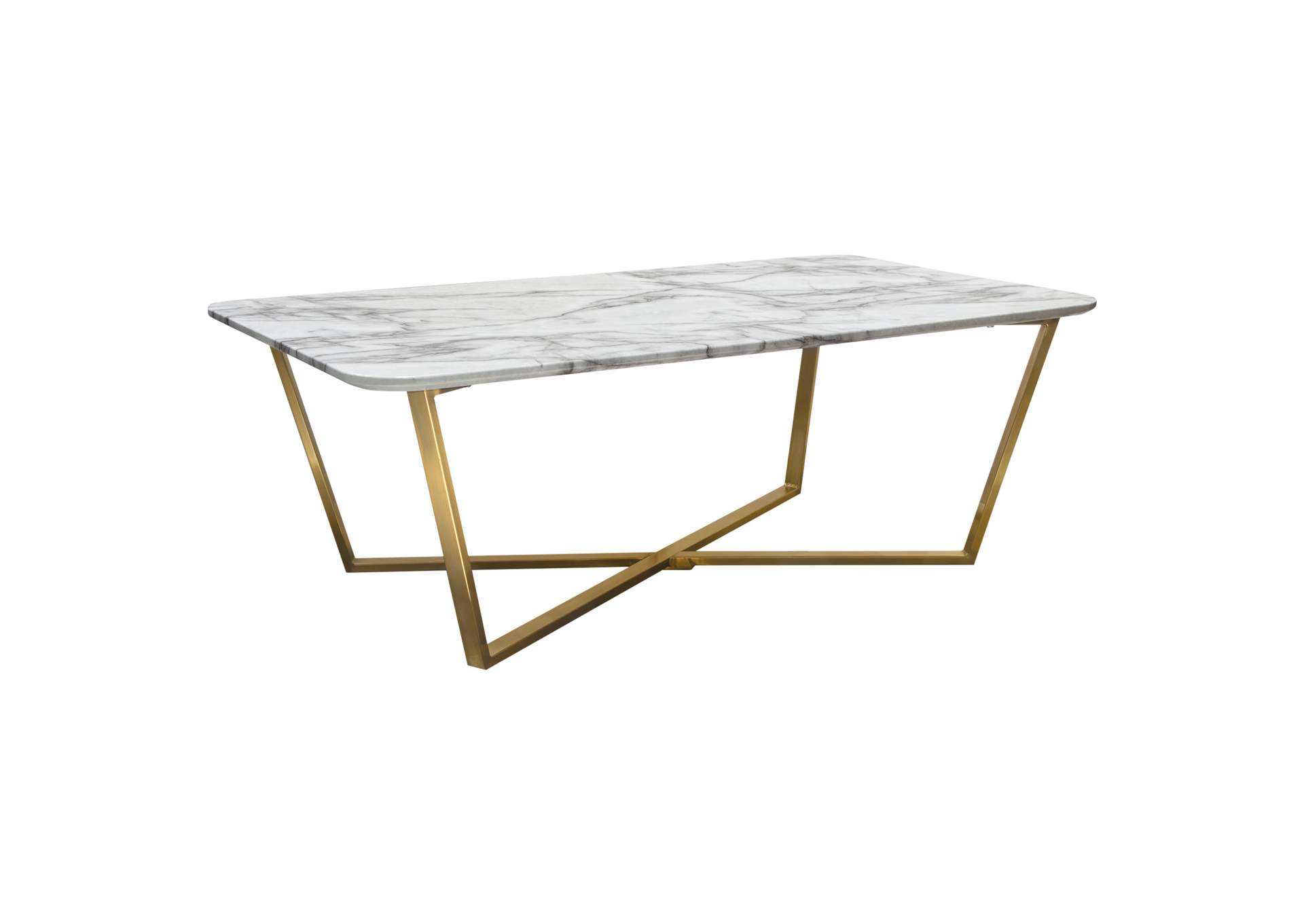 Vida Rectangle Cocktail Table w/ Faux Marble Top and Brushed Gold Metal Frame by Diamond Sofa,Diamond Sofa