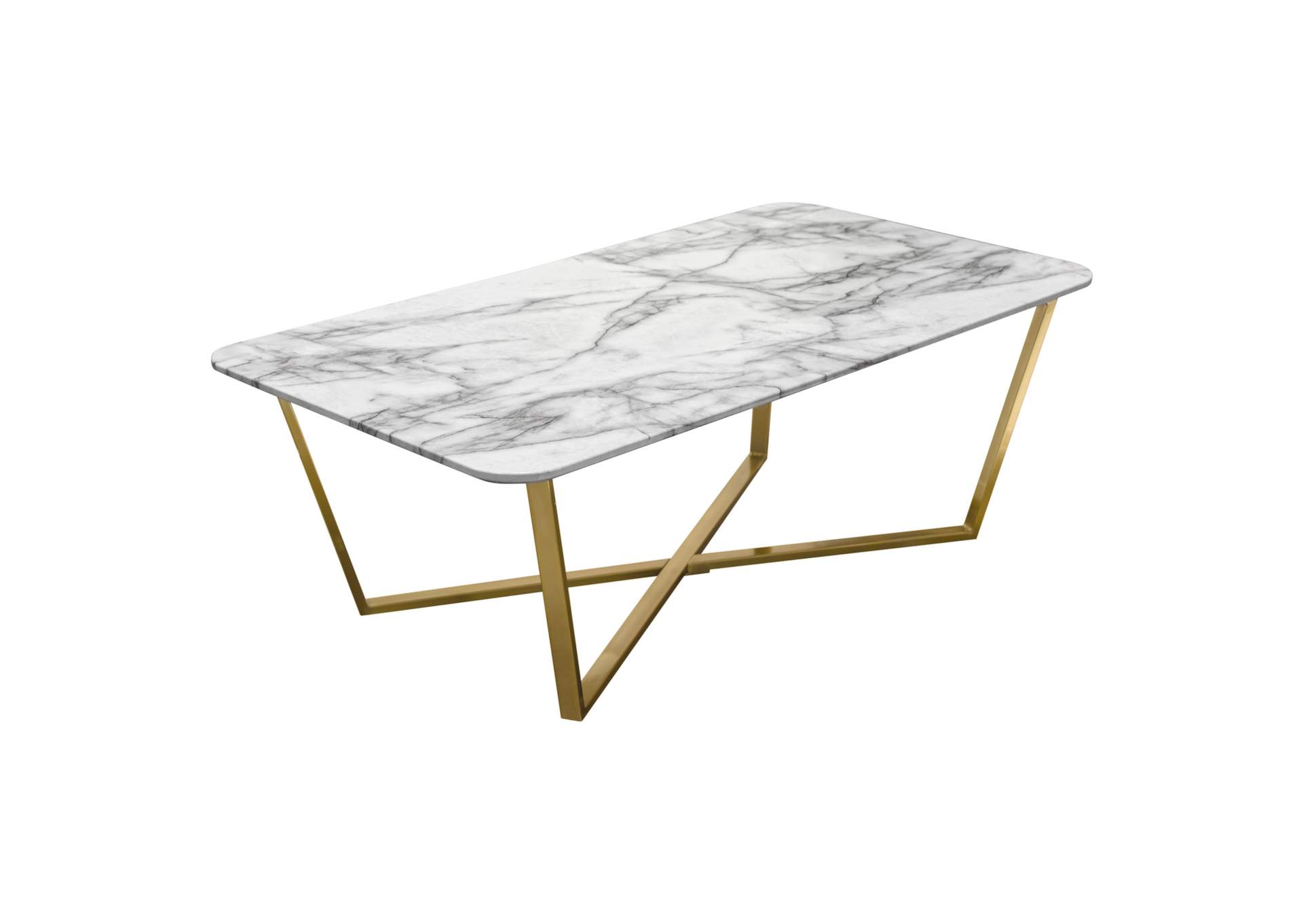 Vida Rectangle Cocktail Table w/ Faux Marble Top and Brushed Gold Metal Frame by Diamond Sofa,Diamond Sofa