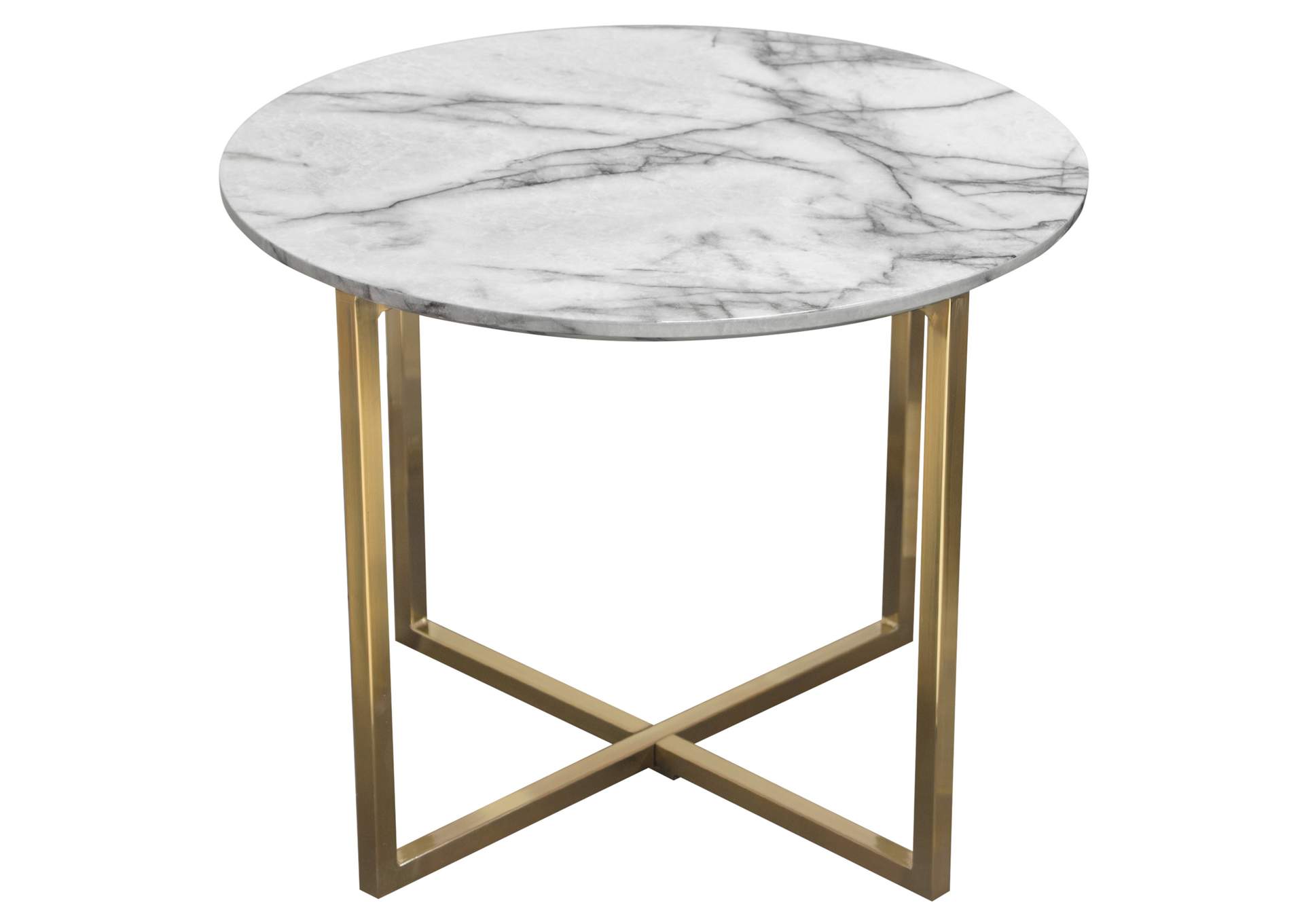 Vida 24" Round End Table w/ Faux Marble Top and Brushed Gold Metal Frame by Diamond Sofa,Diamond Sofa