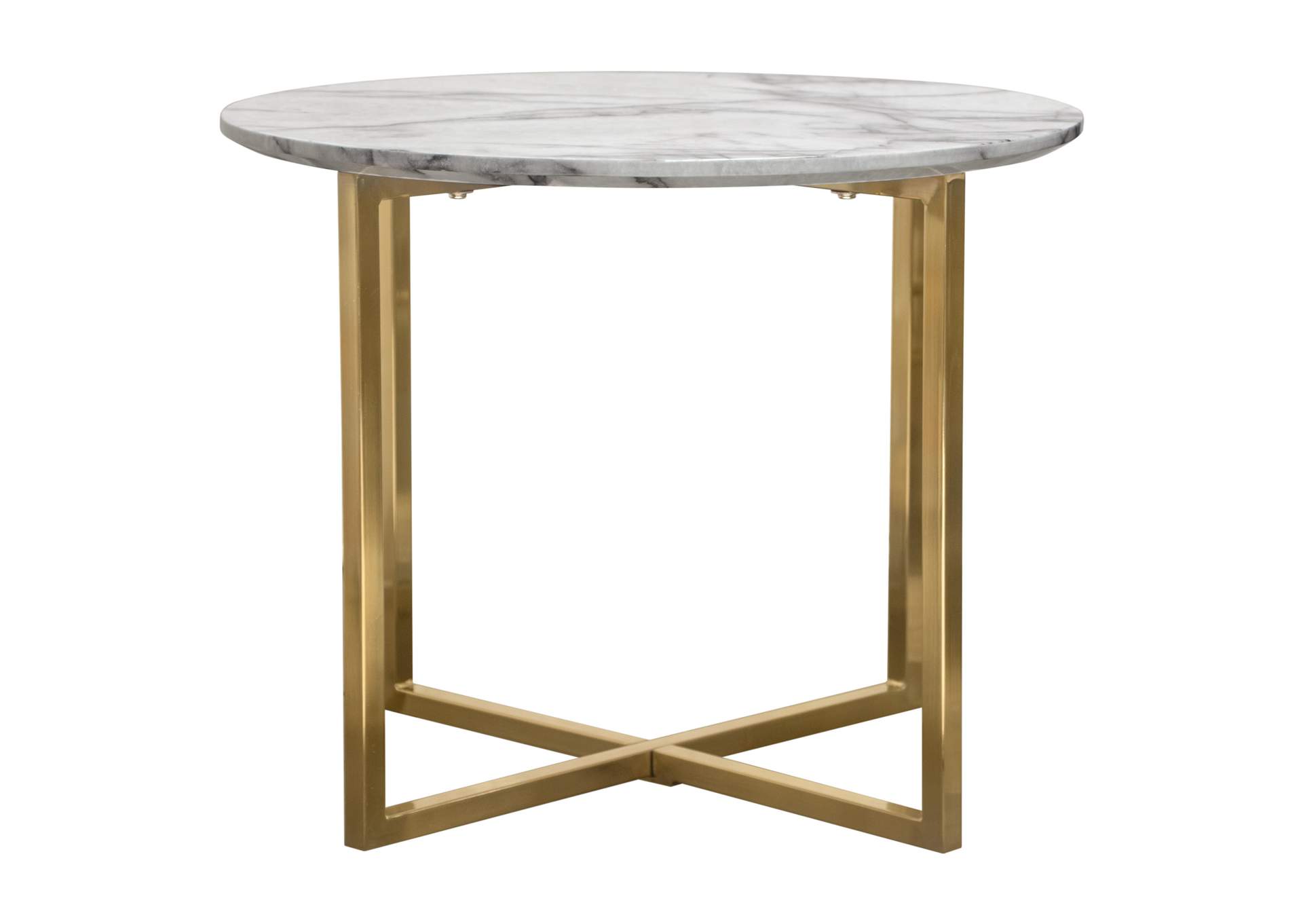 Vida 24" Round End Table w/ Faux Marble Top and Brushed Gold Metal Frame by Diamond Sofa,Diamond Sofa