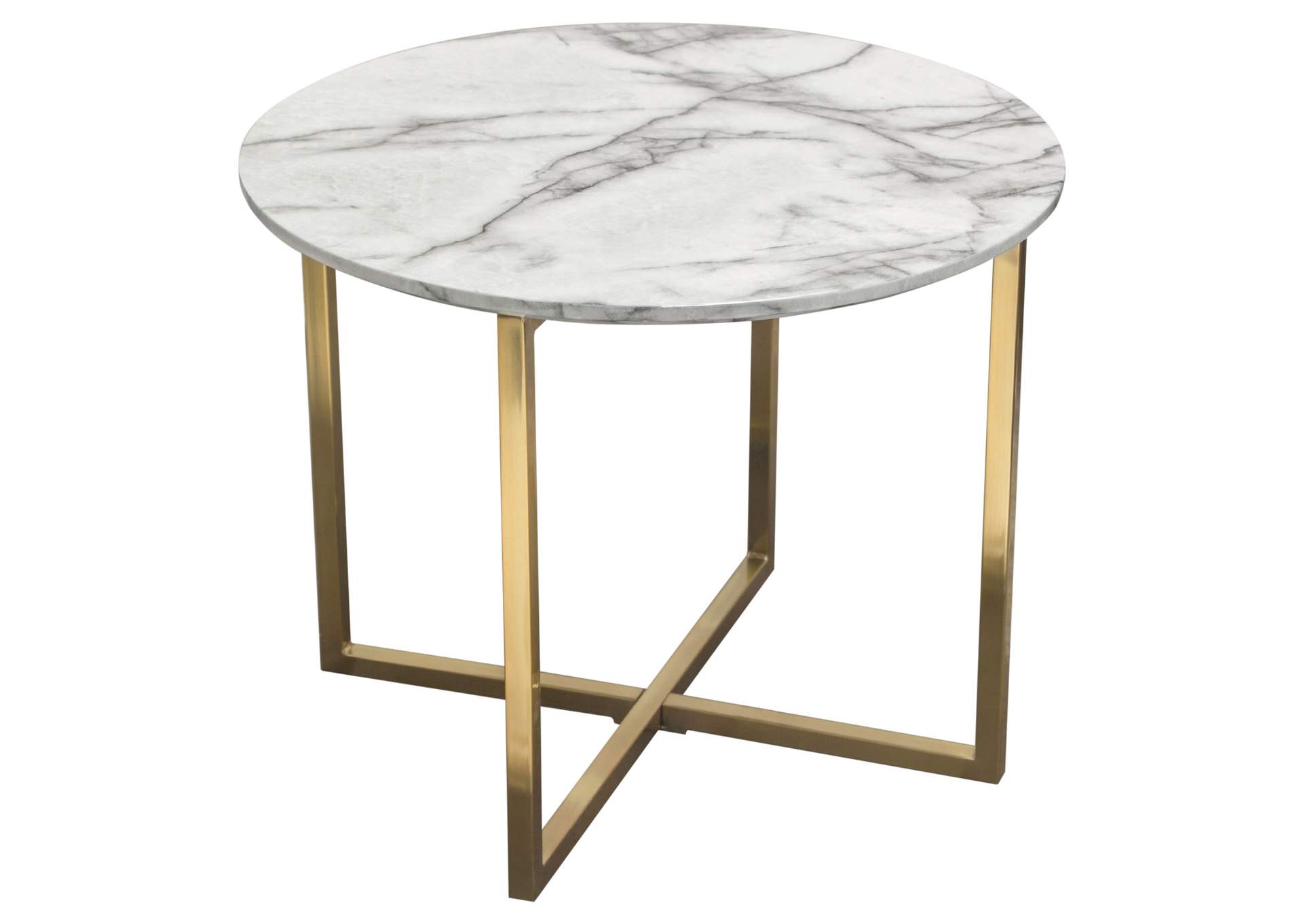 Vida 24" Round End Table w/ Faux Marble Top and Brushed Gold Metal Frame by Diamond Sofa,Diamond Sofa