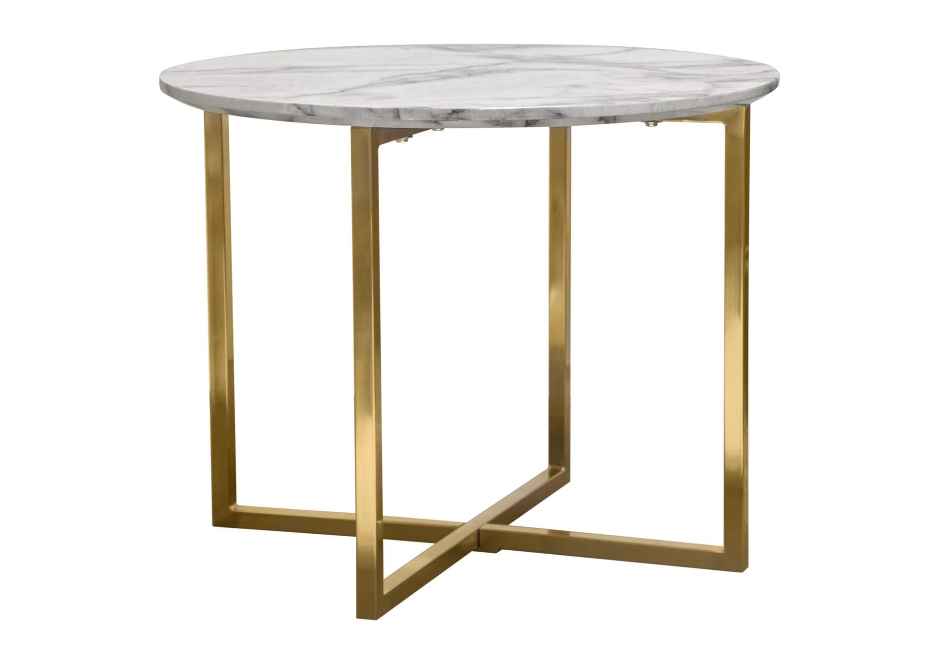 Vida 24" Round End Table w/ Faux Marble Top and Brushed Gold Metal Frame by Diamond Sofa,Diamond Sofa