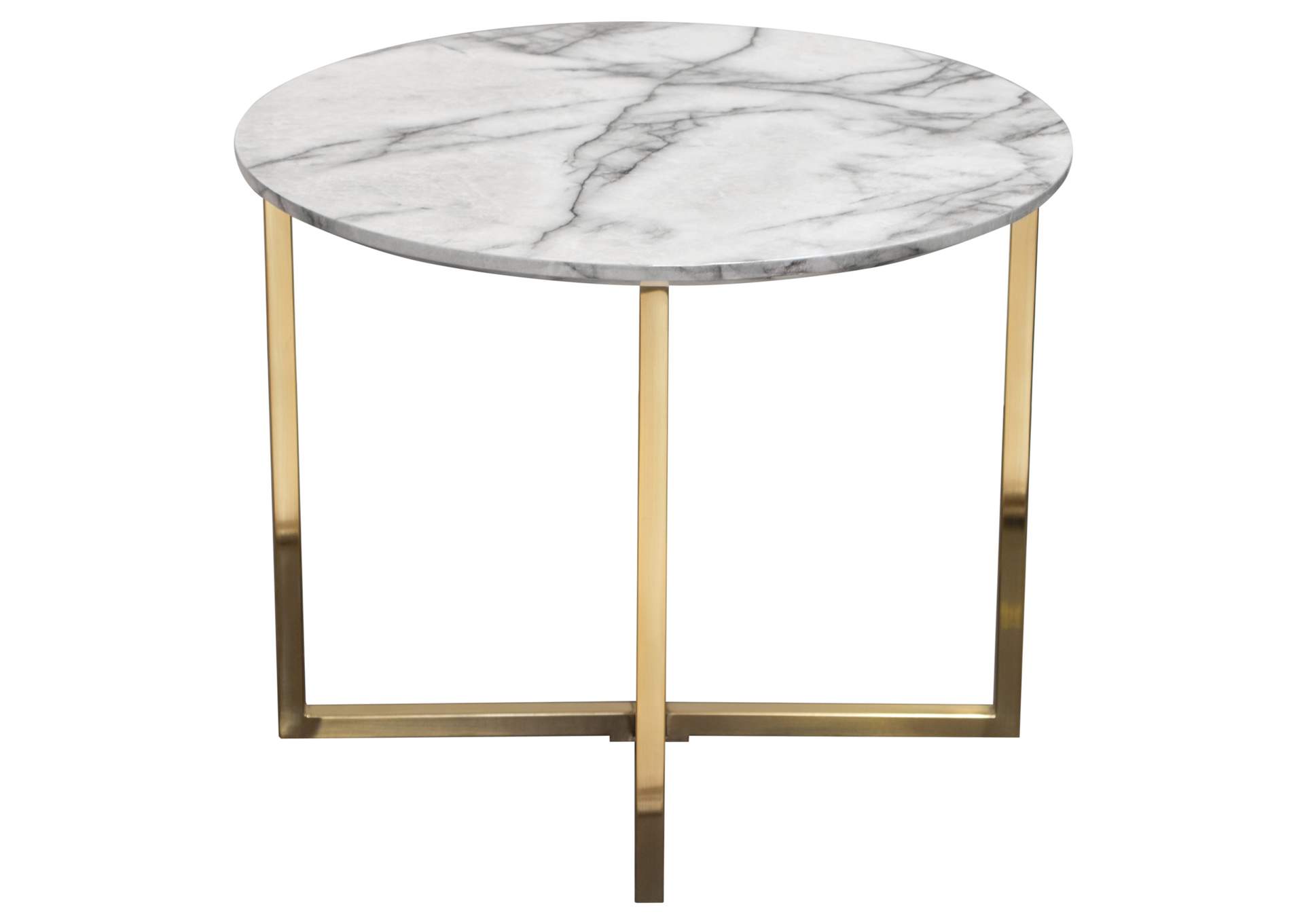 Vida 24" Round End Table w/ Faux Marble Top and Brushed Gold Metal Frame by Diamond Sofa,Diamond Sofa