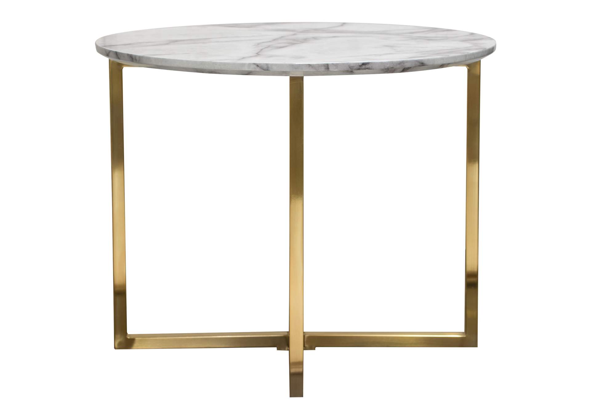 Vida 24" Round End Table w/ Faux Marble Top and Brushed Gold Metal Frame by Diamond Sofa,Diamond Sofa