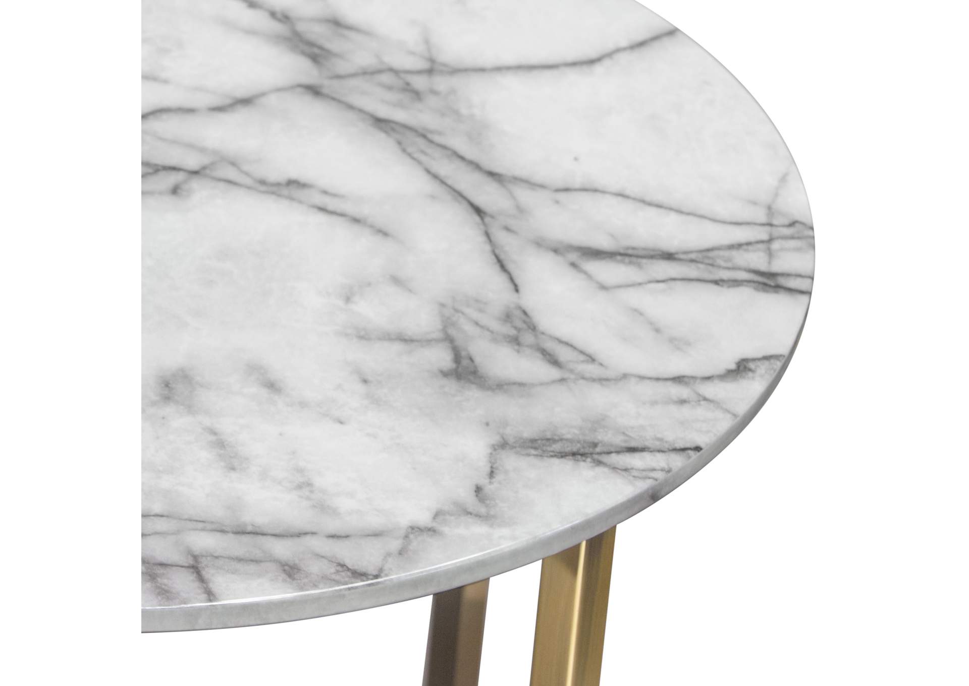 Vida 24" Round End Table w/ Faux Marble Top and Brushed Gold Metal Frame by Diamond Sofa,Diamond Sofa