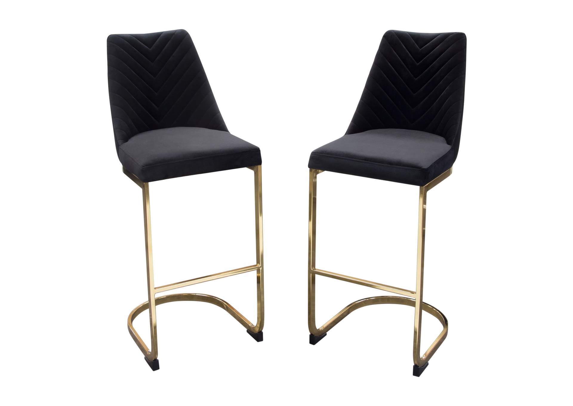 Vogue Set of (2) Bar Height Chairs in Black Velvet with Polished Gold Metal Base by Diamond Sofa,Diamond Sofa