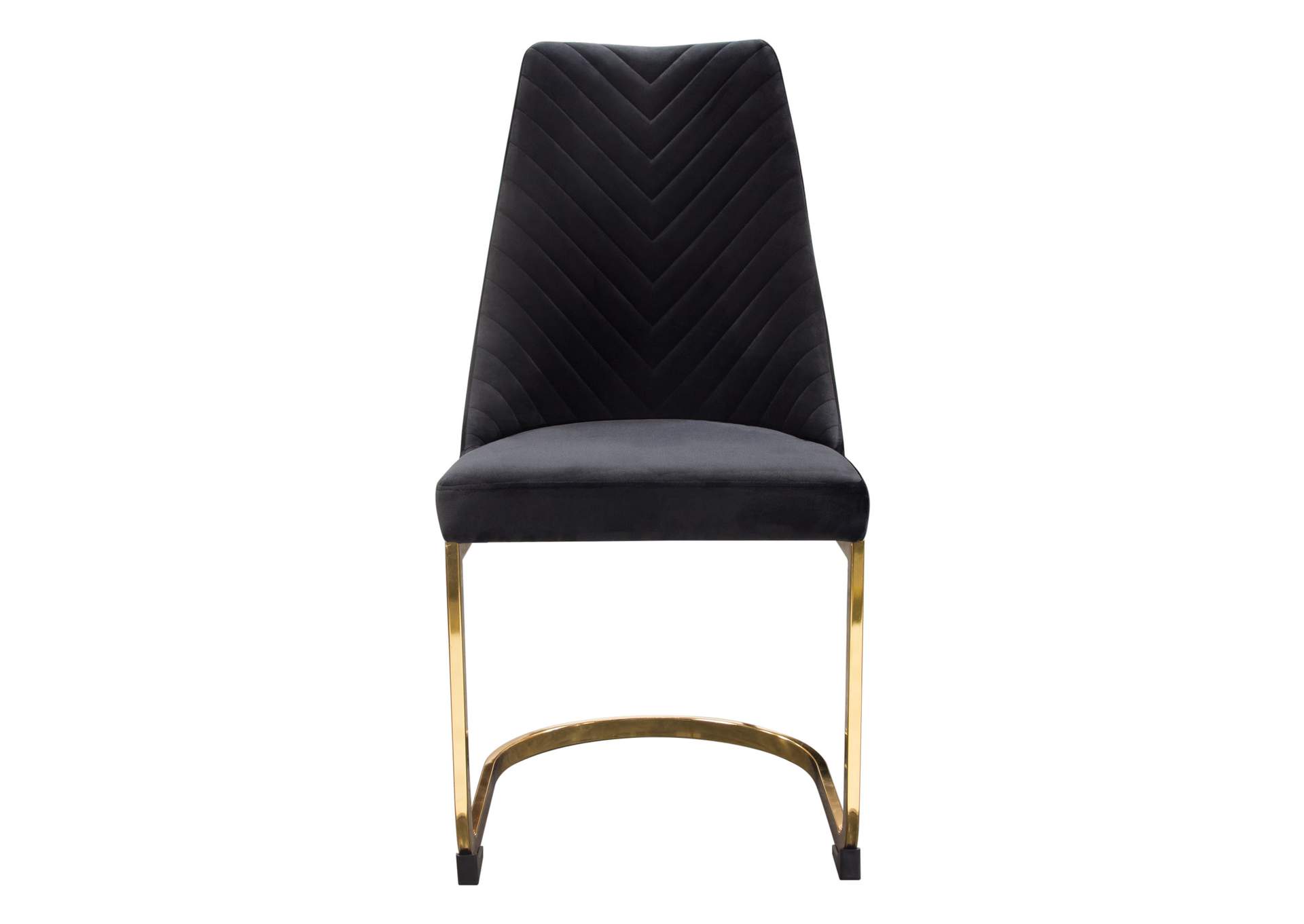 Vogue Set of (2) Dining Chairs in Black Velvet with Polished Gold Metal Base by Diamond Sofa,Diamond Sofa