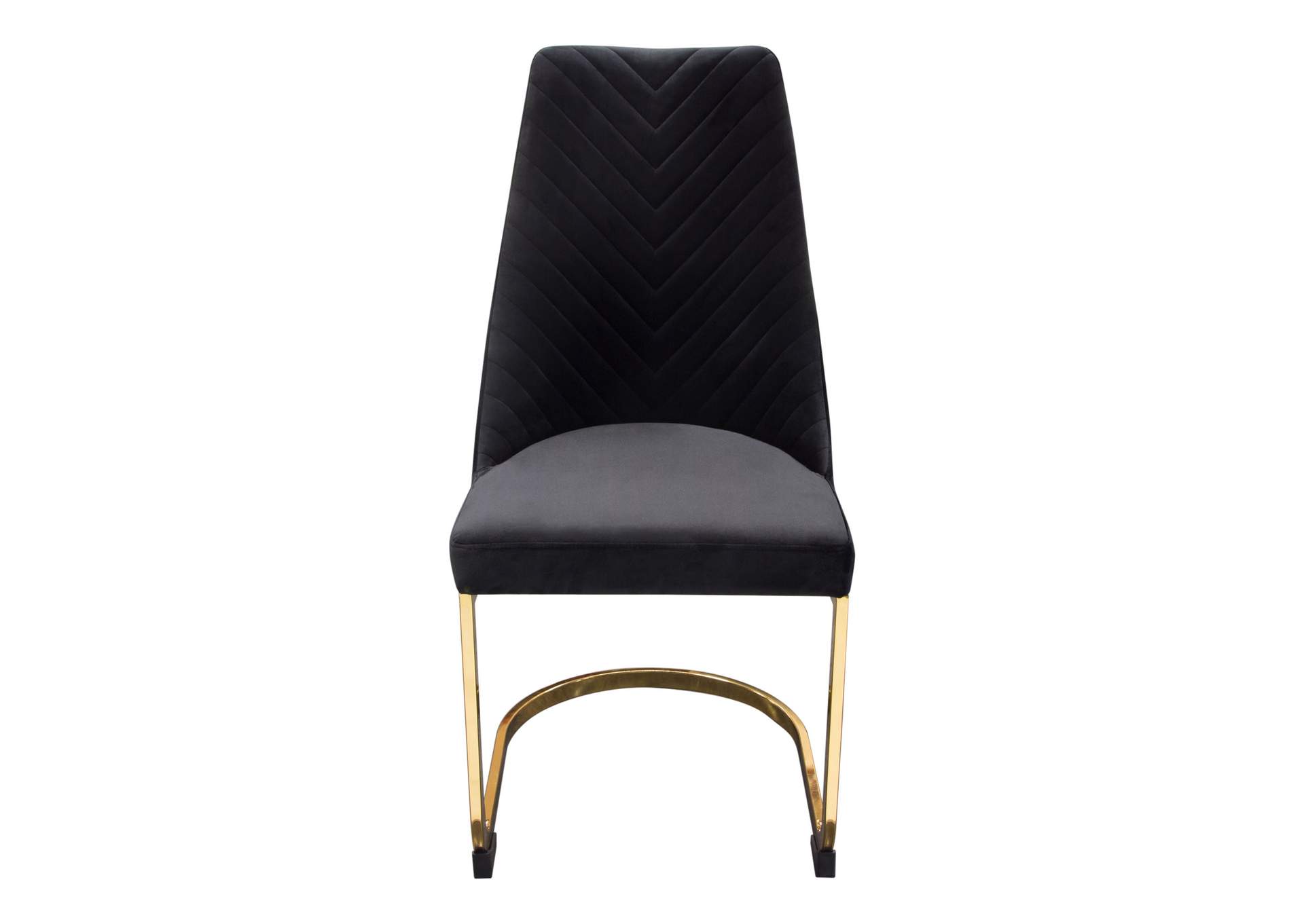 Vogue Set of (2) Dining Chairs in Black Velvet with Polished Gold Metal Base by Diamond Sofa,Diamond Sofa