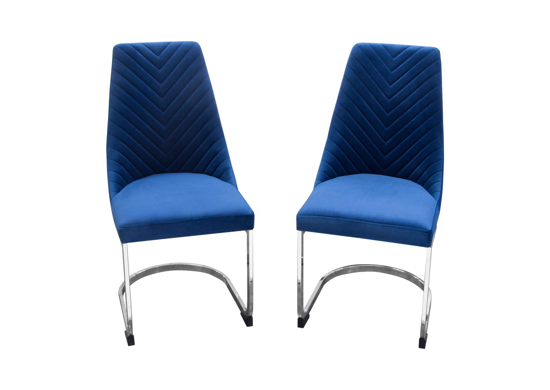 Vogue Set of (2) Dining Chairs in Navy Blue Velvet with Polished Silver Metal Base by Diamond Sofa,Diamond Sofa