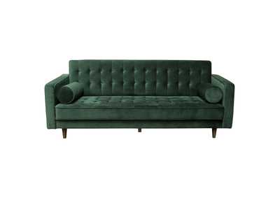 Juniper Tufted Sofa in Hunter Green Velvet with (2) Bolster Pillows by Diamond Sofa