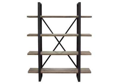 Image for Montana 73" 4-Tiered Shelf Unit in Rustic Oak Finish with Iron Frame by Diamond Sofa