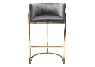 Pandora Bar Height Chair in Grey Velvet with Polished Gold Frame by Diamond Sofa