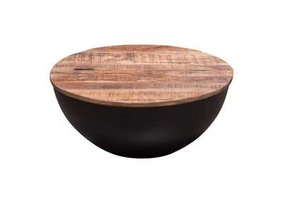 Image for Salem Round Drum Storage Cocktail Table w/ Natural Mango Wood Top & Metal Base by Diamond Sofa