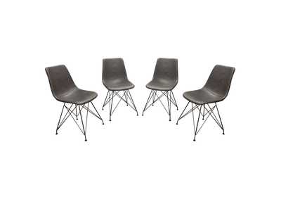 Theo Set of (4) Dining Chairs in Weathered Grey Leatherette w/ Black Metal Base by Diamond Sofa