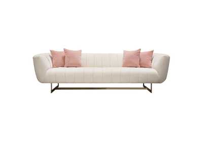 Image for Venus Cream Fabric Sofa w/ Contrasting Pillows & Gold Finished Metal Base by Diamond Sofa