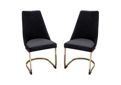 Vogue Set of (2) Dining Chairs in Black Velvet with Polished Gold Metal Base by Diamond Sofa