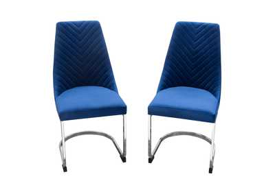 Vogue Set of (2) Dining Chairs in Navy Blue Velvet with Polished Silver Metal Base by Diamond Sofa