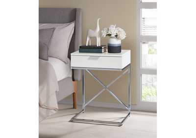 Camila Accent Nightstand With White Top In Chrome