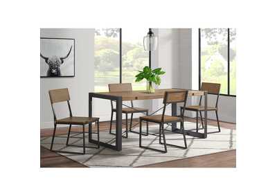 Industrial 5 Piece Dining Set In Walnut - Table And Four Chairs