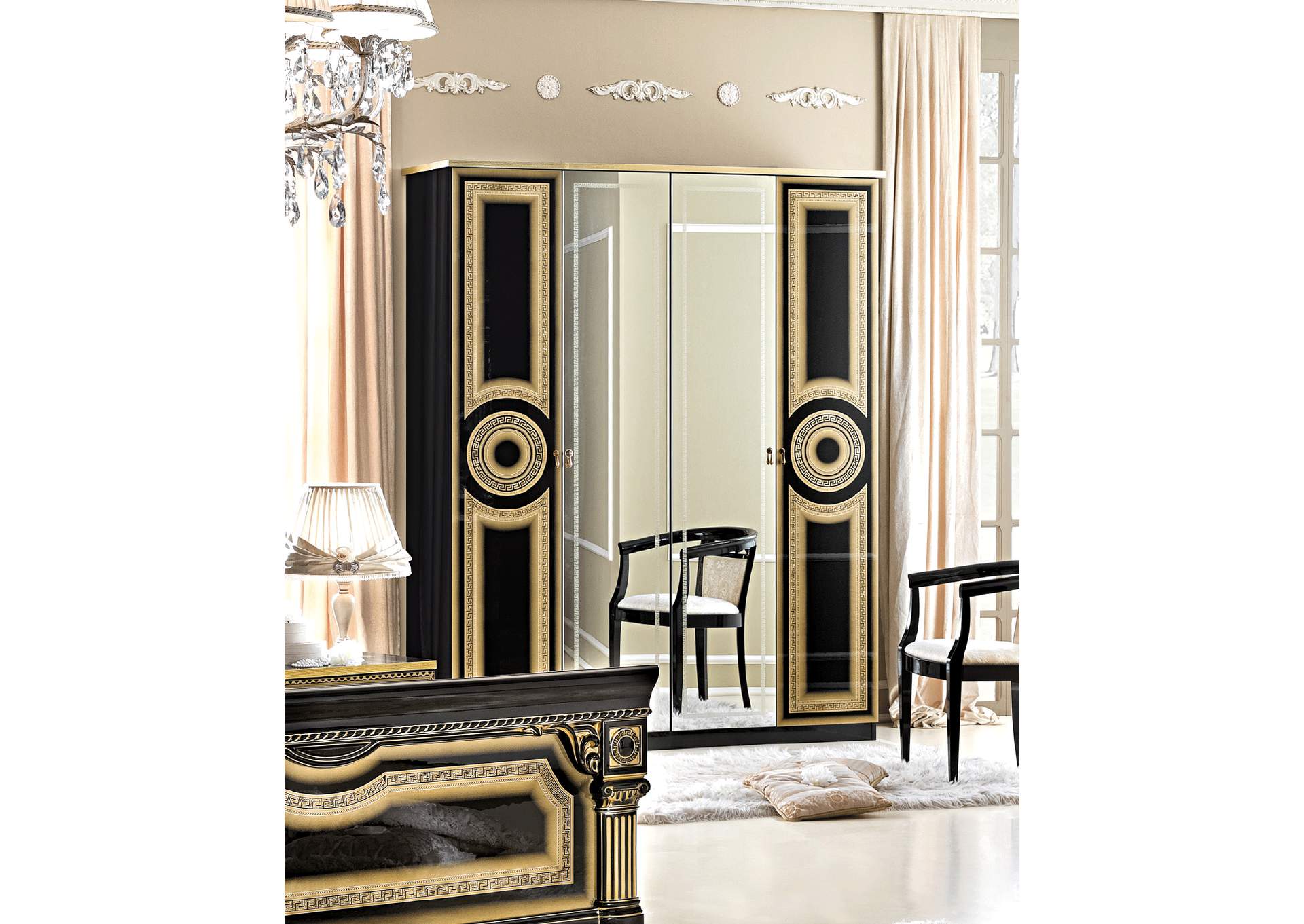 Aida Black with Gold 4-door Wardrobe,ESF Wholesale Furniture