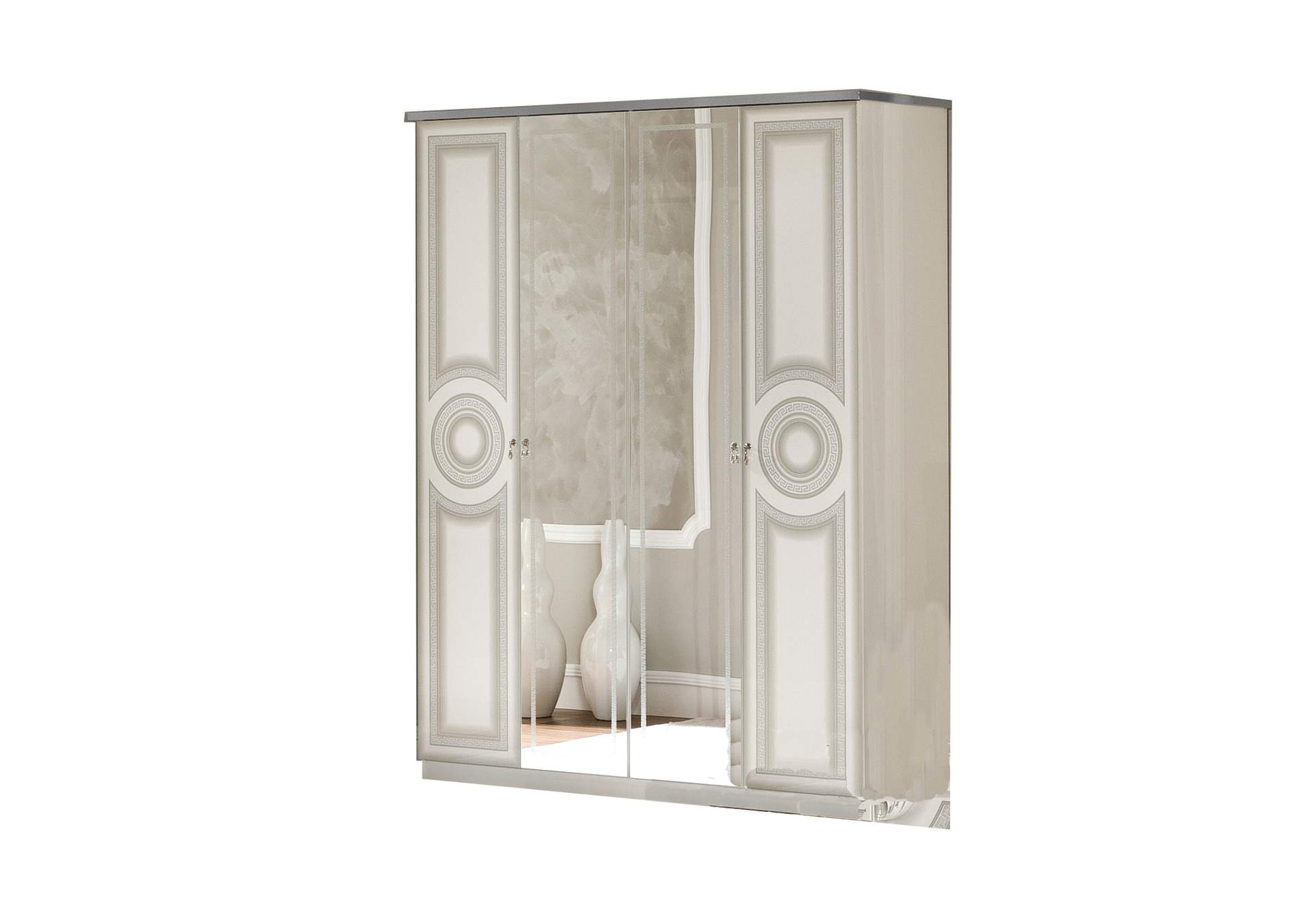 Aida White with Silver 4-door Wardrobe,ESF Wholesale Furniture