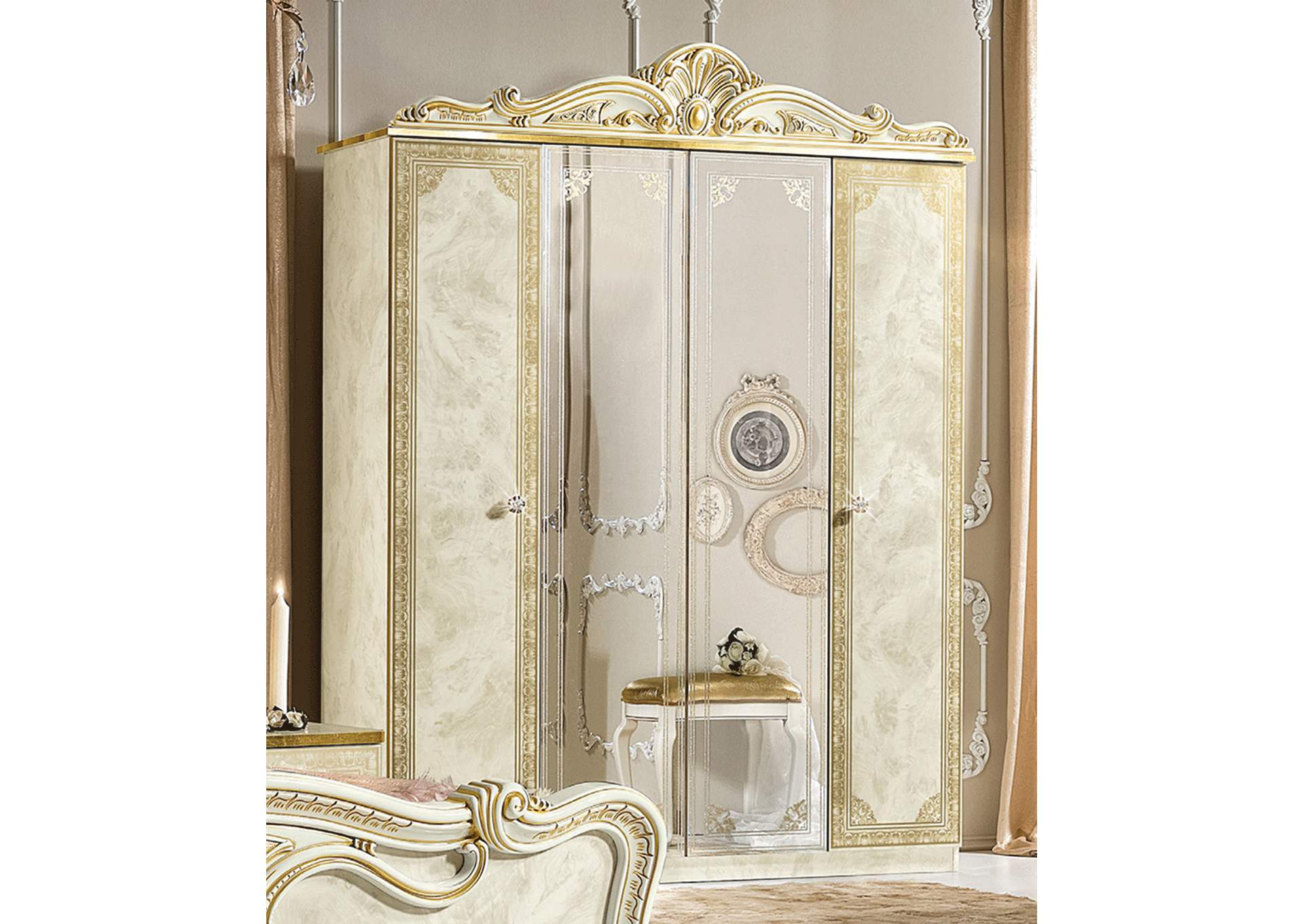 4-door Wardrobe with 2 Mirrors (2 Coat Hangers + 2 Shelves),ESF Wholesale Furniture