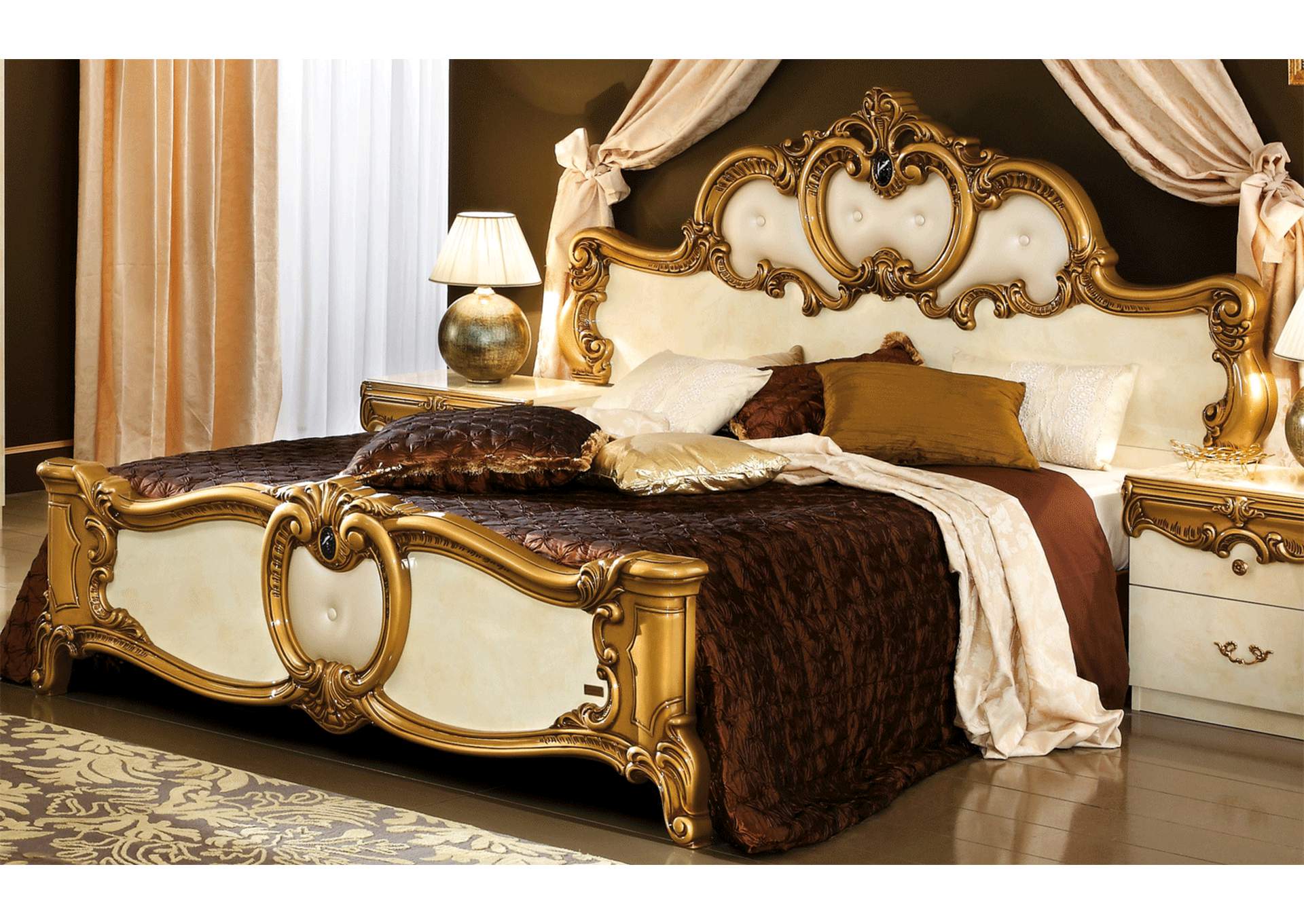 Barocco Ivory - Gold Queen Bed,ESF Wholesale Furniture