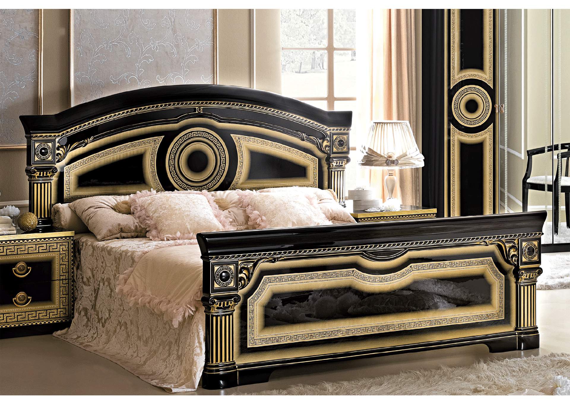 Aida Black with Gold Queen Bed,ESF Wholesale Furniture