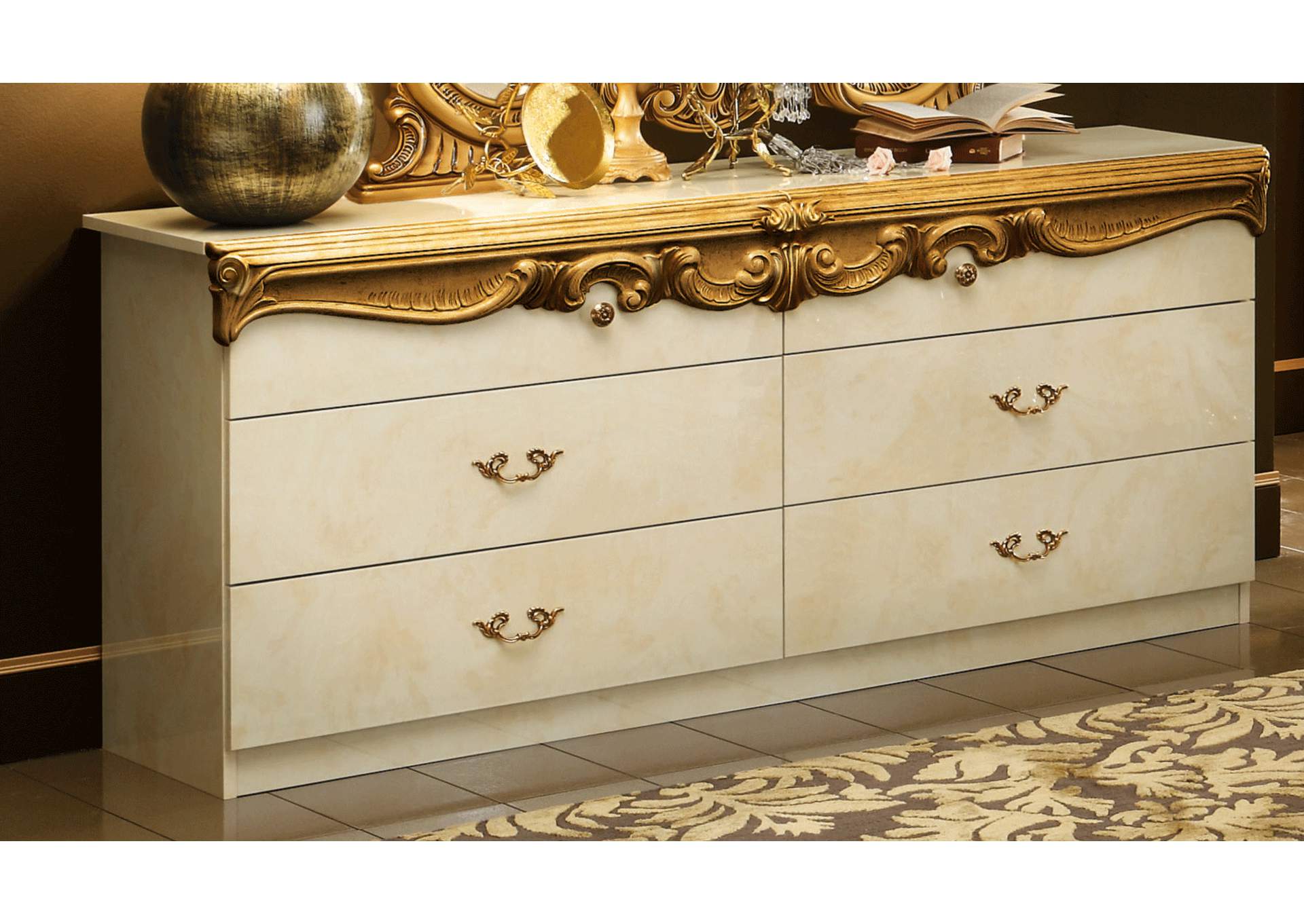 Barocco Ivory - Gold Double Dresser,ESF Wholesale Furniture