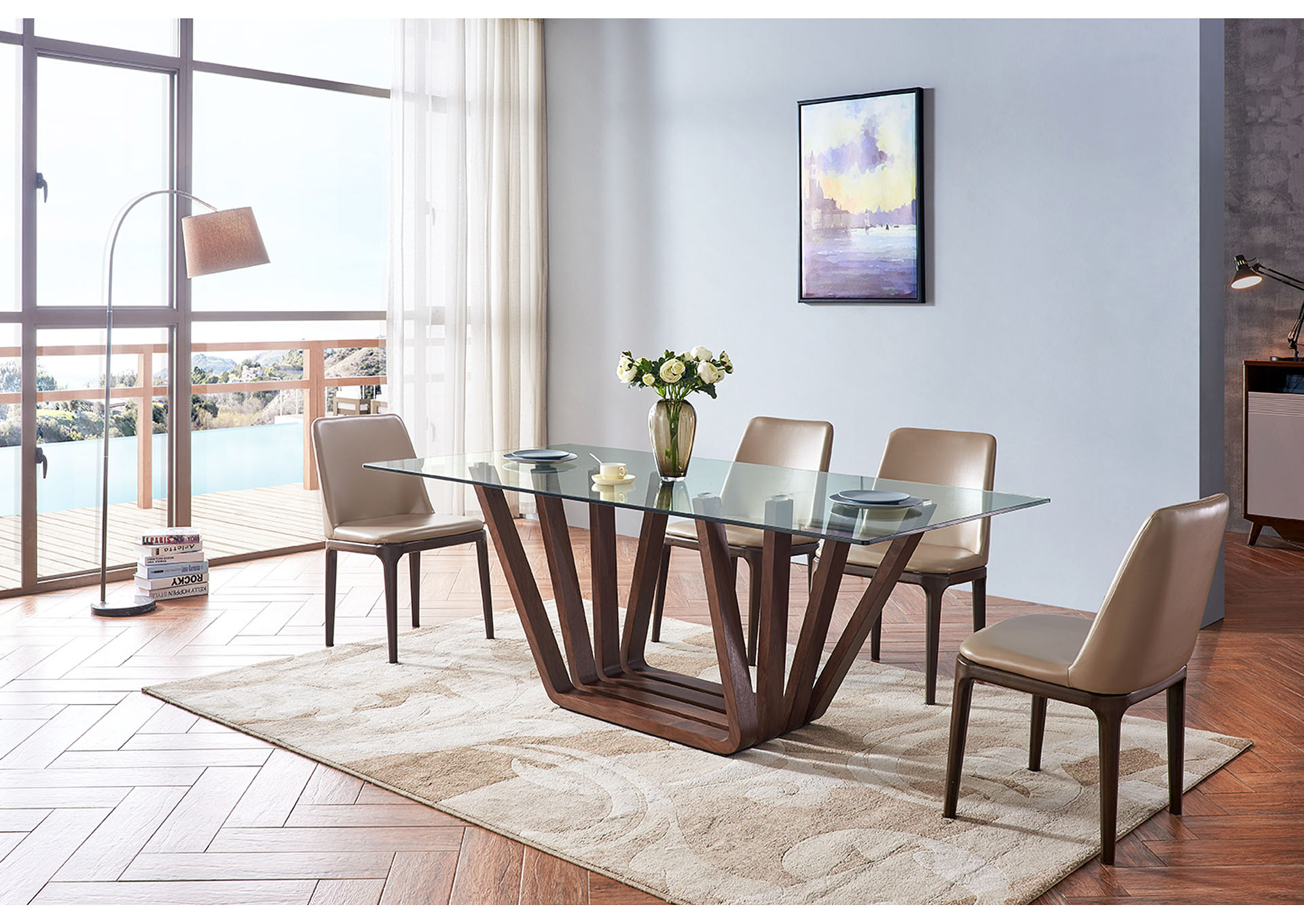 1330 Beige & Brown Dining Room Set W/ 4 Chairs,ESF Wholesale Furniture